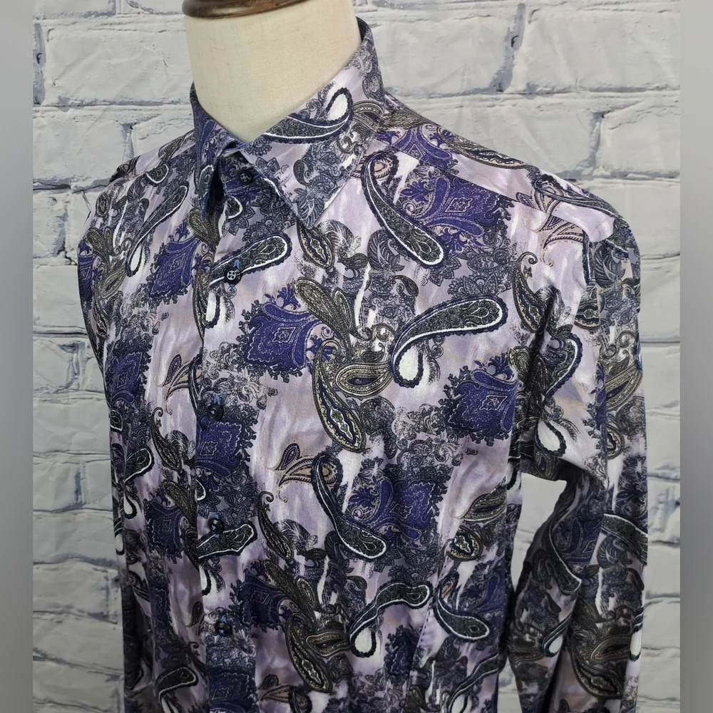 Absolute Rebellion Men's Slim Fit Dress Shirt Paisley Purple Multi Size Large